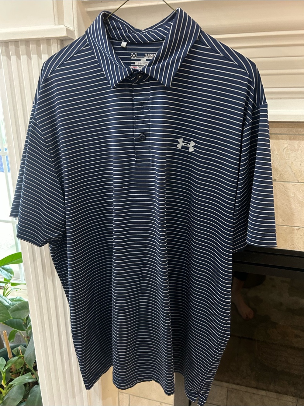Under Armour Men's Navy and White Striped Polo